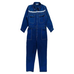 Customized denim reflective strip one-piece work clothes suit, designed men's welder spray paint work clothes, long-sleeved work clothes, double-headed zipper design, large pocket design, waist cuffs and foot elastic design SKWK149 Customized denim reflective strip one-piece work clothes suit, designed men's welder spray paint work clothes, long-sleeved work clothes, double-headed zipper design, large pocket design, waist cuffs and foot elastic design SKWK149